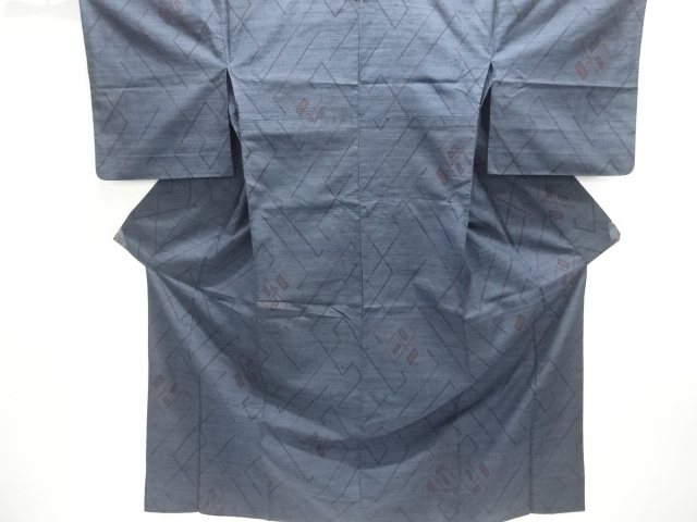 JAPANESE KIMONO / ANTIQUE HITOE KIMONO / SILK / TSUMUGI / WOVEN GEOMETRIC